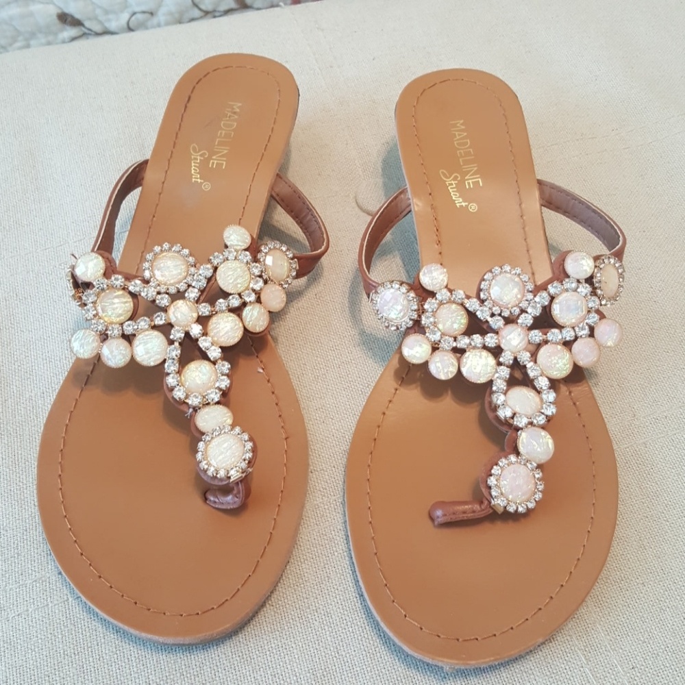 Madeline Stuart Jeweled Tan Sandals